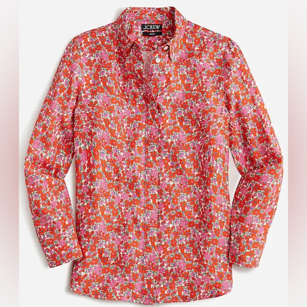 Classic-fit drapey cupro shirt in pink floral